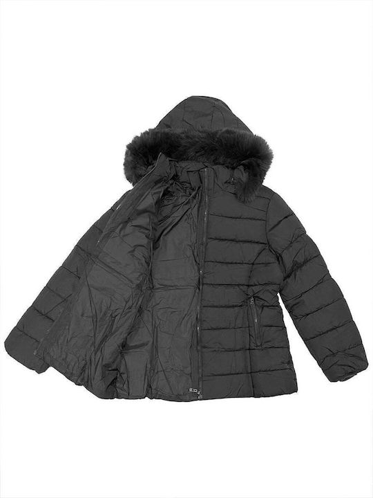 Lang Damen Puffer Jacke für Winter Black