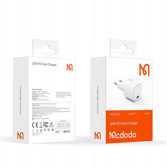 Mcdodo Ladegerät ohne Kabel 20W Stromlieferung Weißs (CH-4020)