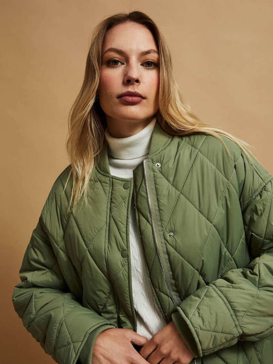 Make your image Lang Damen Puffer Jacke für Winter Olive