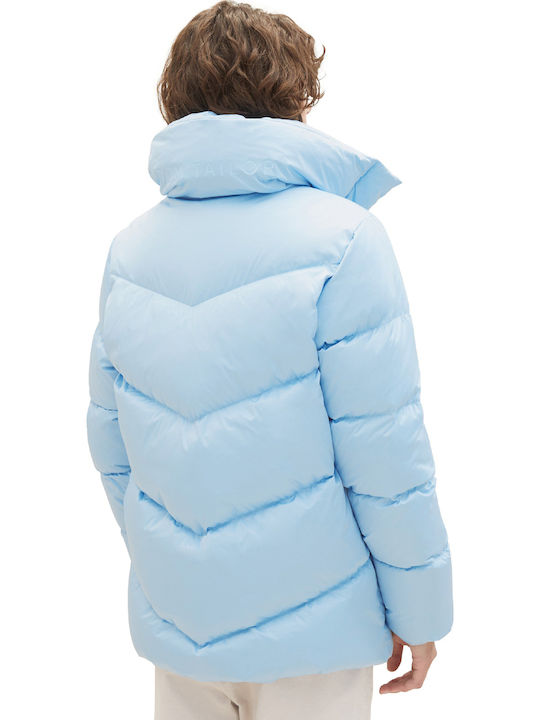 Women's Short Puffer Jacket for Winter Αzure blue.