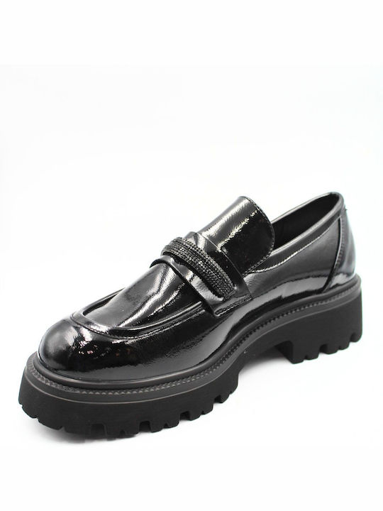 Plato Patent Leather Women's Loafers in Black Color