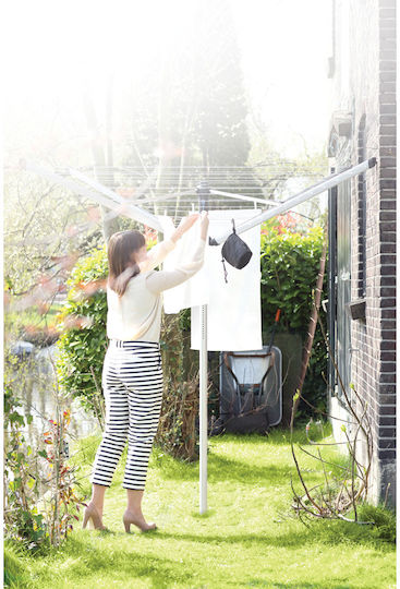 Brabantia Lift-O-Matic Advance Folding Floor Clothes Drying Rack for Garden Metallic with Hanging Length 50m