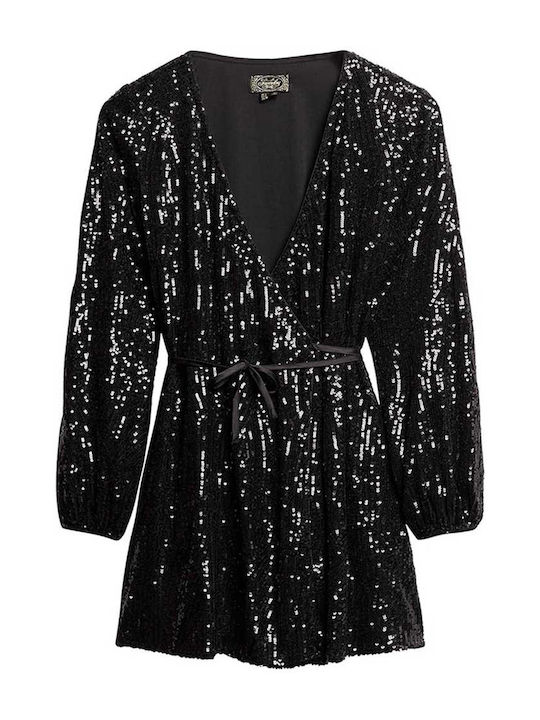 Superdry Dress Mini Evening Dress Wrap Black & White