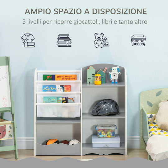 Kids Wooden Bookcase Gray 85x26x84cm