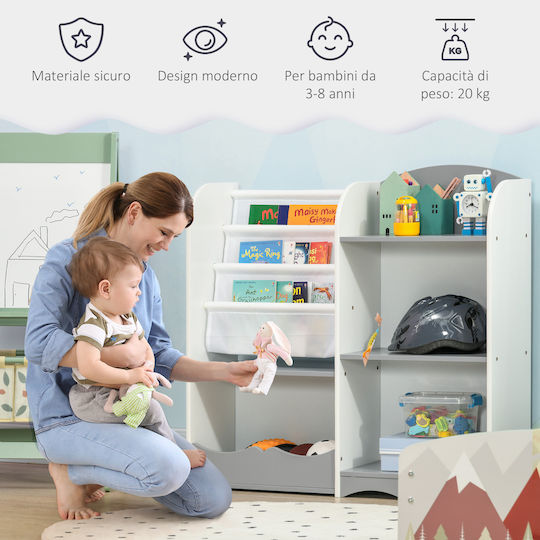 Kids Wooden Bookcase Gray 85x26x84cm