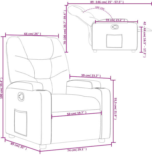 Relax Armchair with Footstool from Leatherette Cappuccino 74x89x100cm