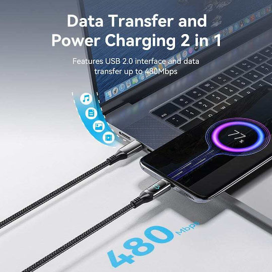 Vention LED USB 2.0 Cable USB-C Male - USB-C 100W PD Black 1.2m