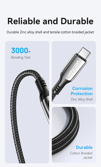 Vention LED USB 2.0 Cable USB-C Male - USB-C 100W PD Black 1.2m