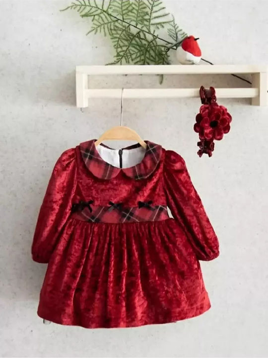 Miomini Baby Kids Dress Velvet Long Sleeve red