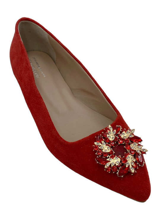 Fashion Beads Lederne Damen Ballerinas in Rot Farbe