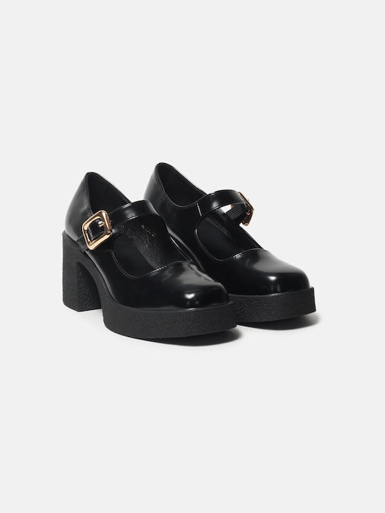 InShoes Patent Leather Black Heels with Strap