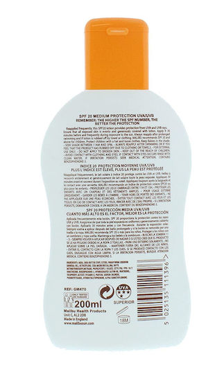 Malibu Loțiune Antisolară Waterproof Pentru Corp SPF20 200ml