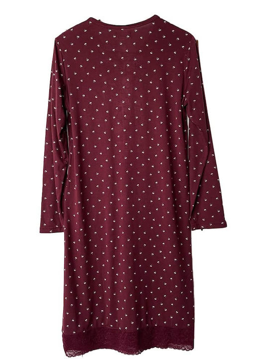 Sorrisino Winter Cotton Women's Nightdress Bordeaux