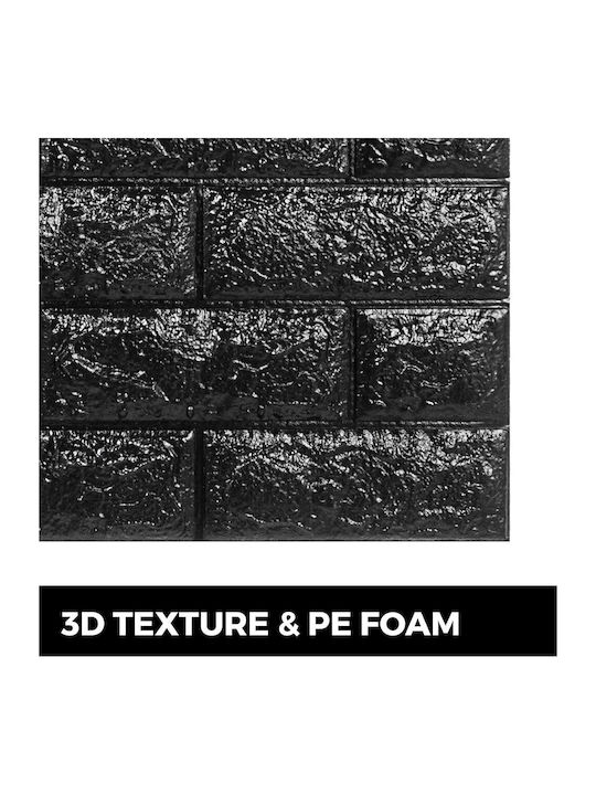 3D Πάνελ Τοίχου Αυτοκόλλητο Μαύρο 77x70εκ.