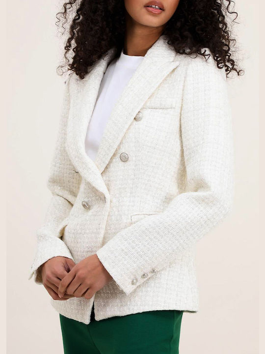 Cuca Damen Tweed Blazer Λευκό