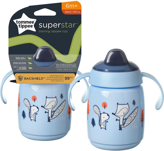 Tommee Tippee Superstar Educational Sippy Cup Plastic with Handles Blue for 6m+m+ 300ml