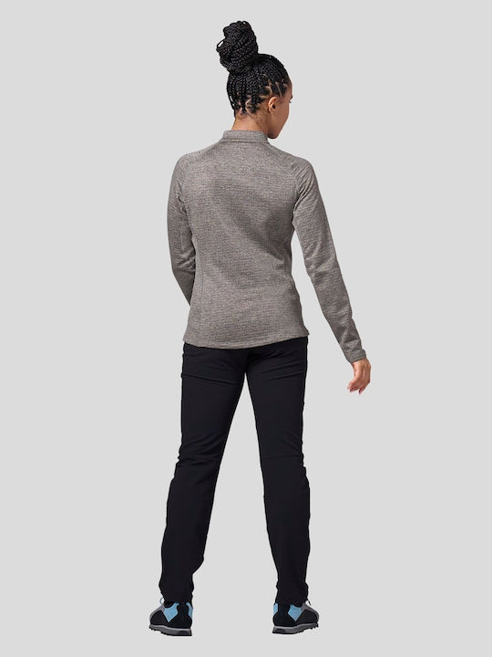 Μακριά Fleece Γυναικεία Ζακέτα με Φερμουάρ σε Γκρι Χρώμα