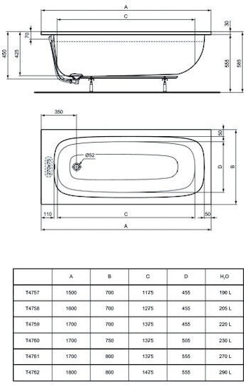Ideal Standard I.life Cadă de baie Acrilic 170x80cm