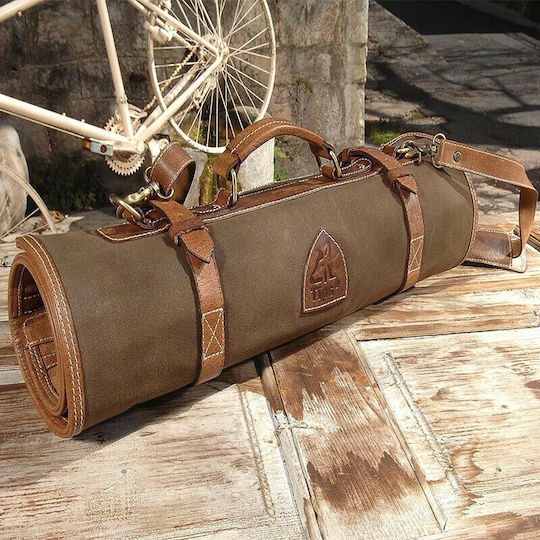 Tips Knives Case Fabric Brown leather bag with olive canvas