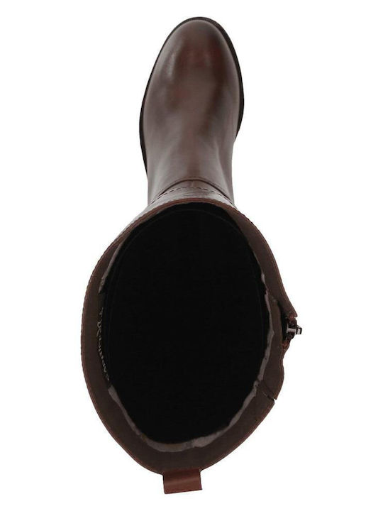Leather Medium Heel Riding Boots with Rubber / Zipper Cognac Nappa