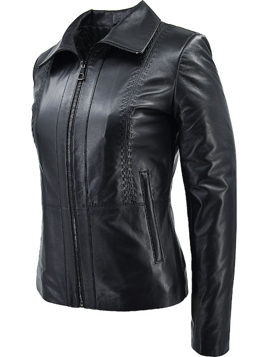 Dermatina 100 Κωδικοσ Women's Short Lifestyle Leather Jacket for Winter Black (BLACK)