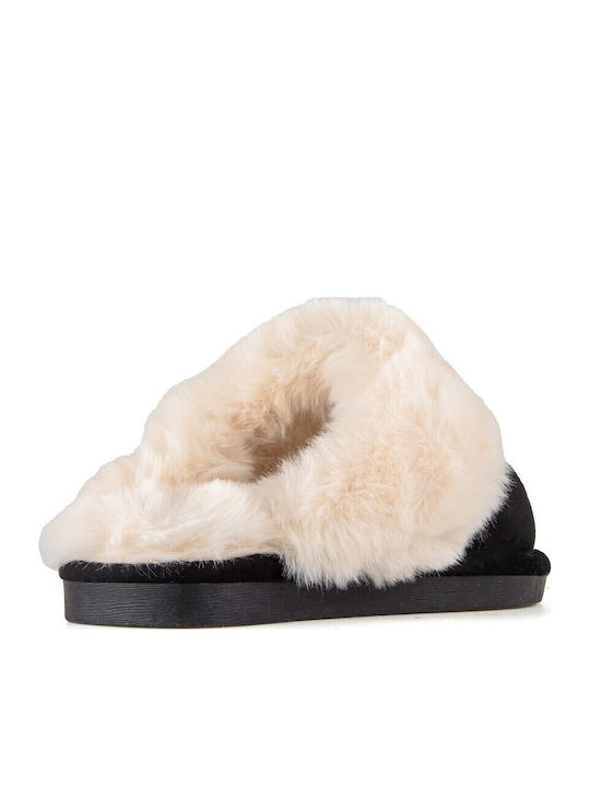 Winter Women's Slippers with Fur Black