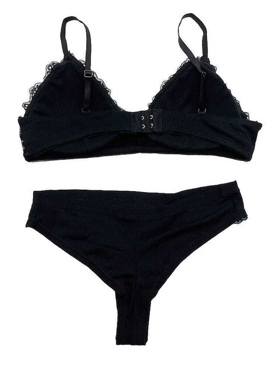 Dyana Lace Underwear Set with Bra & String Black