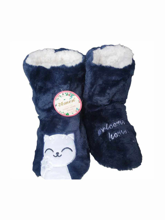 Fengi Closed Women's Slippers With fur in Blue color