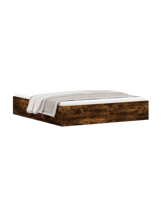 Подматрак Легло King Size от Масивно Дърво Кафяв с Дъски за Матрак 180x200см