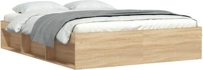 Bed Base Double made of Wood Beige 140x190cm. with Storage Space