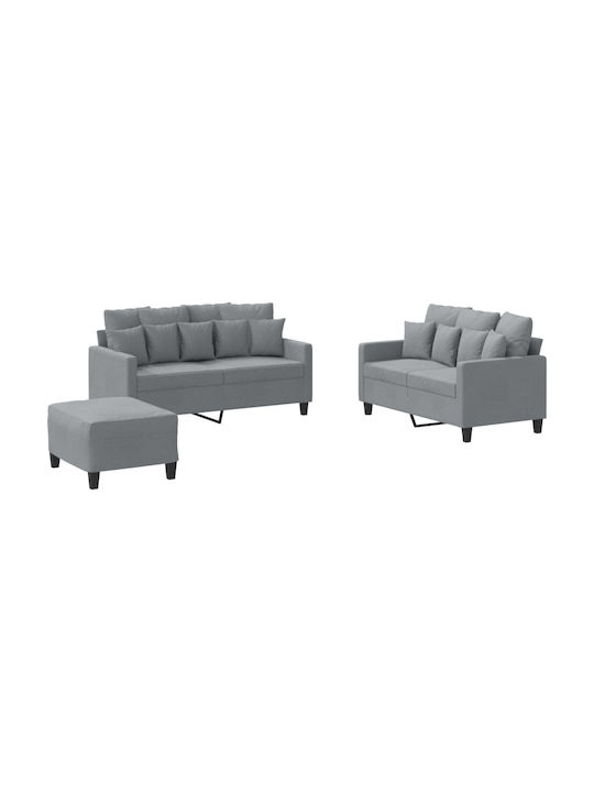 Living Room Furniture Set 3-Seater & 2-Seater & Stool Gray