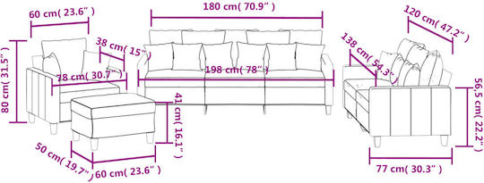 Living Room Furniture Set 3-Seater & 2-Seater & Armchair & Stool Gray