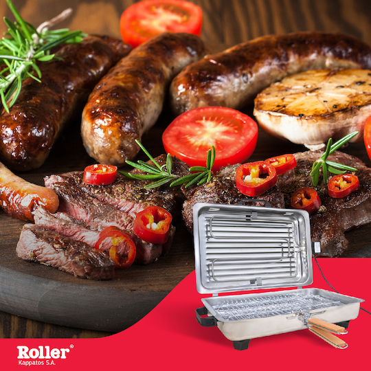Roller Kappatos Tabletop Electric Grill Grill 1200W Inox with Lid 38cmx24.5cmcm