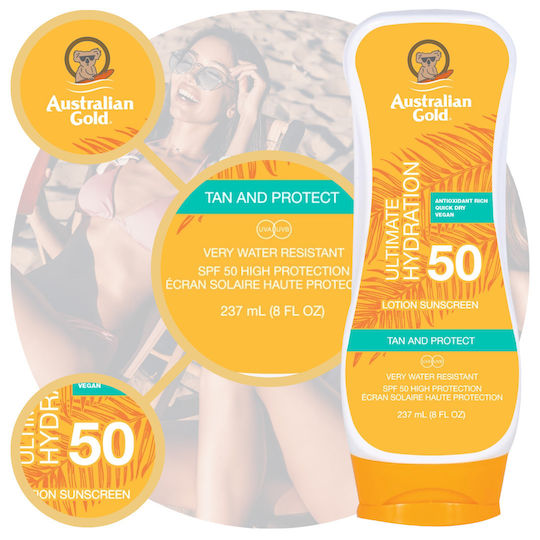 Australian Gold Tan & Protect Αδιάβροχη Αντηλιακή Λοσιόν Προσώπου SPF50 237ml