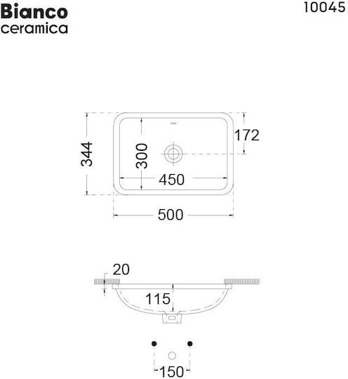 Bianco Ceramica Aufgesetztes Waschbecken Porzellan 50x34.4x11.5cm White