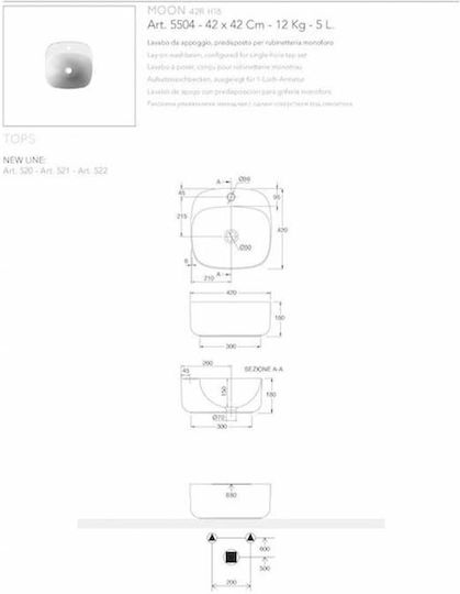 Scarabeo Moon 42 R Countertop Sink Porcelain 42x42x42cm White