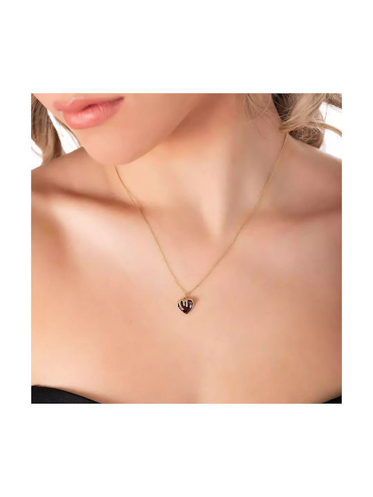 Oxzen Necklace with design Heart from Gold Plated Steel with Zircon