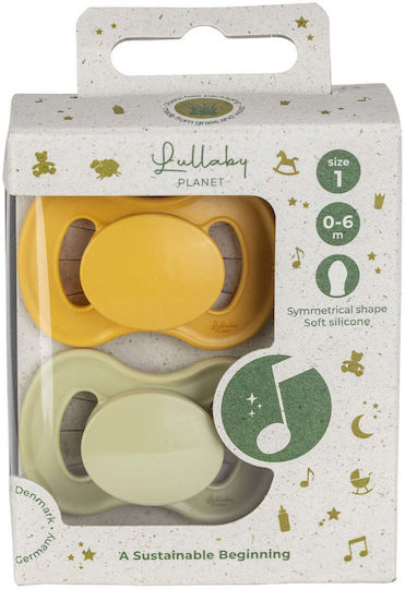Lullaby Planet Suzete Silicon Galben și Verde Lac pentru 0-6 luni 2buc