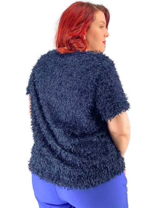 Plus Size Women's Blouse Short Sleeve Blue