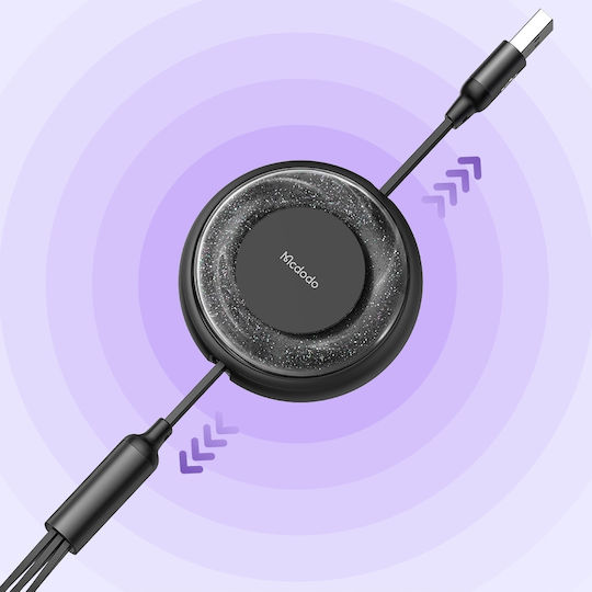 Mcdodo Flat / Retractable USB to Lightning / Type-C / micro USB Cable Μαύρο (CA-3730)