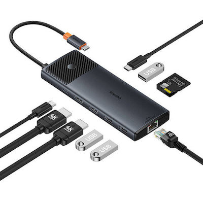 Baseus BS-OH083 USB-C Docking Station με HDMI 4K PD Ethernet και σύνδεση 2 Οθονών Μαύρο