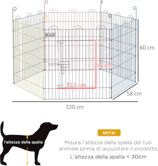 Pawhut Metallic Dog Park with 6 Panels 120x120x60cm Multicolour