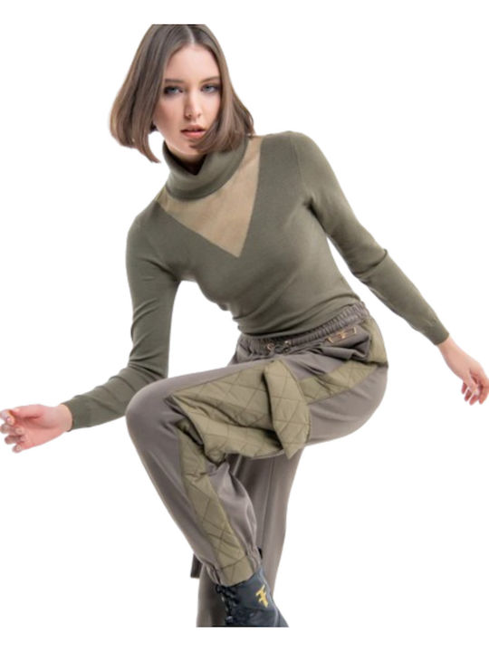 Fracomina Damen Stoff Cargo Hose Olive.