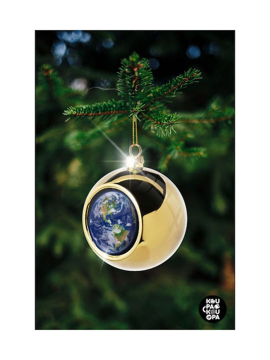 Planet Earth Ornament de Crăciun Bilă Aur cu Pulbere de Aur cu Paiete