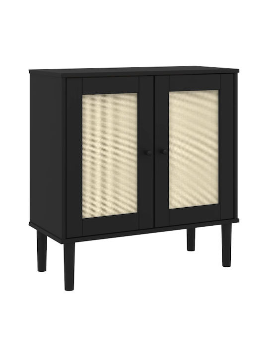 Sideboard made of Solid Wood Black / Ratan 80x35x80cm