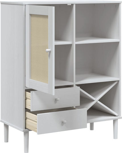 Sideboard made of Solid Wood with Drawers White/Ratan 90x40x112cm