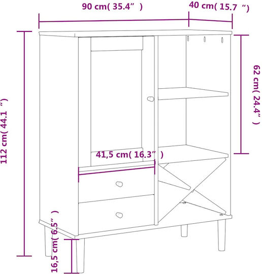 Sideboard made of Solid Wood with Drawers White/Ratan 90x40x112cm