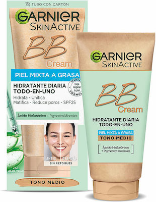 Garnier Skinactive Perfecting Care All in 1 BB Medium 24h Moisturizing Cream Face Day with SPF25 with Hyaluronic Acid & Aloe Vera 50ml