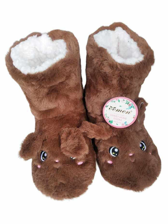 Fengi Closed Women's Slippers With fur in Brown color