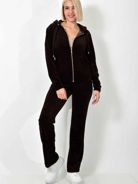 First Woman Damen-Sweatpants-Set Καφέ Samt